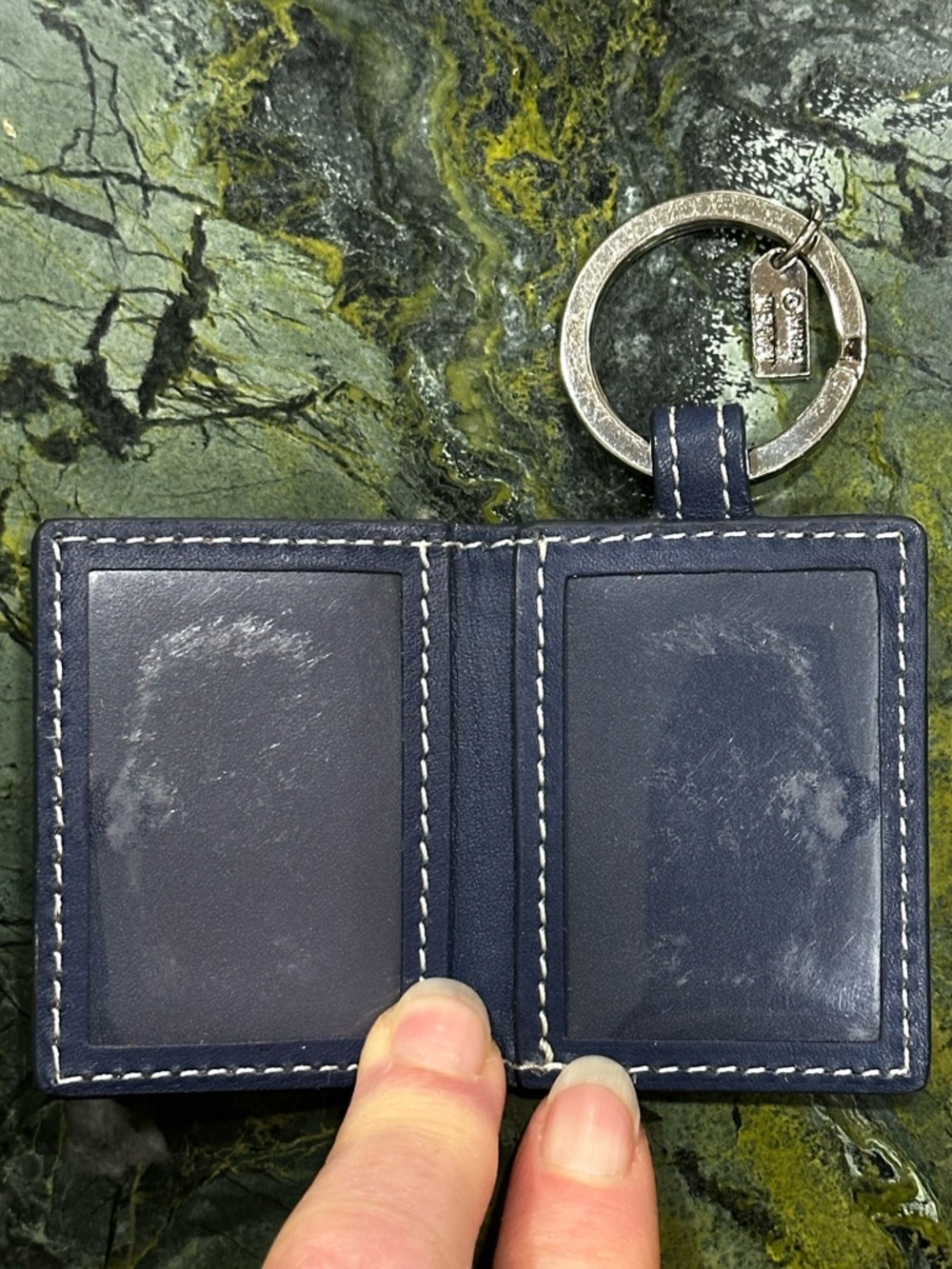 Coach Navy Leather 'Passport' Keychain with Gold Hardware - Picture 8 of 13